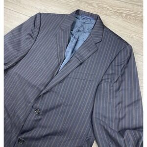 Hickey Freeman Men's "hickey" 100% Worsted Wool Pinstripe Suit Jacket Blue 40 L